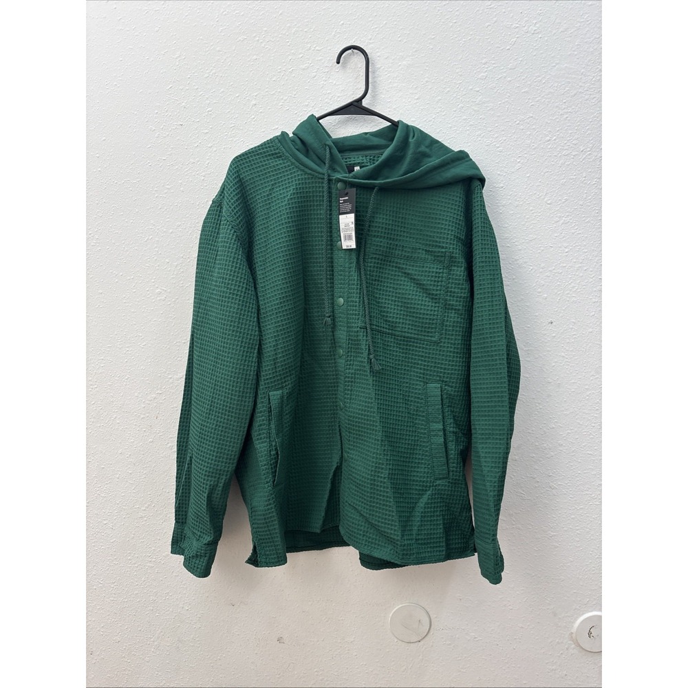 New Original Use adult large waffle weave hoodie snap up green